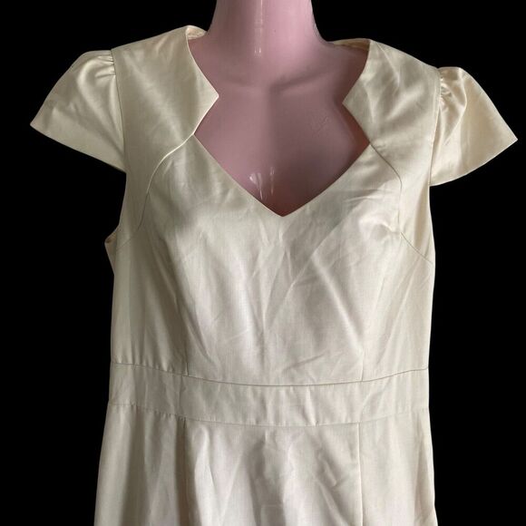 Forever 21 Contemporary Dress Womens Medium Ivory Cap Sleeve Fully Lined V Neck - Picture 3 of 8